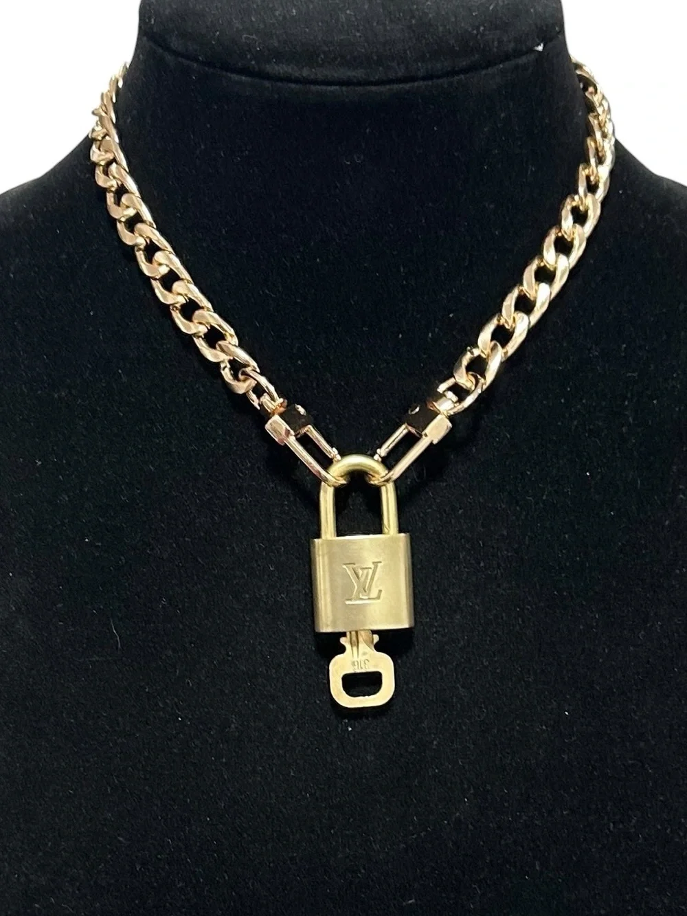 Authentic Louis Vuitton #316 Lock & Key Set on a 18K Gold Plated Chain Necklace
